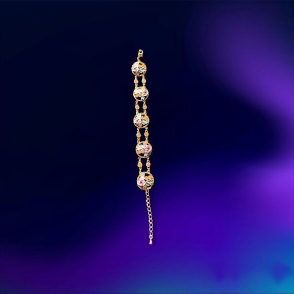 Vintage rose floral enamel open work crystal bracelet Banana Bob sample 8” + - Picture 10 of 11